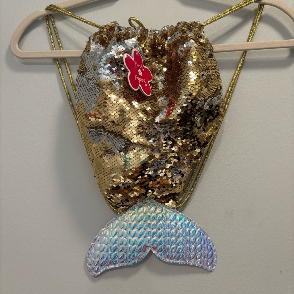 NWT Shimmering Gold and Silver Mermaid Tail Kids Drawstring Bag
